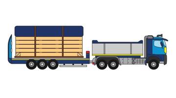 vector illustratie kleur kinderen bouw semi aanhangwagen vrachtauto met groot houten Verzending krat clip art