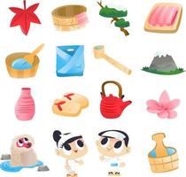 super schattige Japanse hot spring onsen set vector