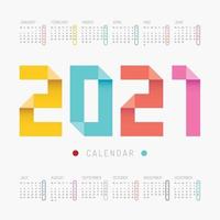 2021 kalender kleurrijk vectorontwerp. vector