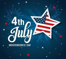4 juli gelukkige onafhankelijkheidsdag met sterren en vlag van de vs vector