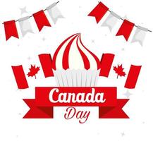 gelukkige dag van Canada met cupcake en decoratie vector