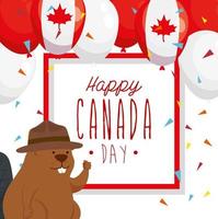 gelukkige dag van Canada met bever en decoratie vector