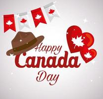 gelukkige dag van Canada met hoed en decoratie vector