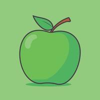 schattig groen appel tekenfilm. vlak illustratie van vers appel icoon Aan groen achtergrond. geschikt voor gebruik in voedsel Product ontwerp, posters of brochures. vector