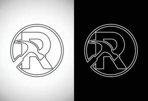eerste r brief alfabet met een hamer. reparatie, vernieuwing, en bouw logo. lijn kunst stijl logo vector