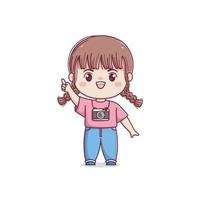 schattig fotograaf meisje met richten vinger kawaii chibi vector