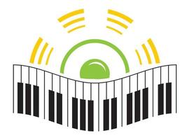 piano en spreker in muziek- logo sjabloon vector