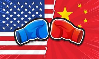 handelsoorlog. concept van bokshandschoenen die Amerika versus China bestrijden. vector illustratie