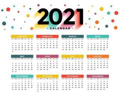 Nieuwjaar kleurrijke kalender 2021 vector ontwerp bewerkbare resizable eps 10