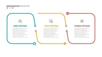 dunne lijn platte info grafische ontwerpelementen en nummeropties. tijdlijn met 3 opties, stappen of proces. vector