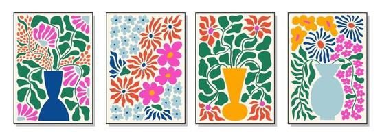 reeks van boeketten met bloemen. interieur schilderen. kleurrijk illustraties van bloemen voor dekt, afbeeldingen. vector illustratie.