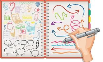 hand tekenen sociale media element doodle op notebook vector