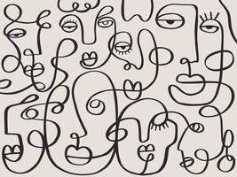 een lijntekening abstract gezicht abstract patroon. moderne minimalistische kunst, esthetische contour. doorlopende lijn achtergrond met gezichten van vrouwen en mannen. muur poster decor