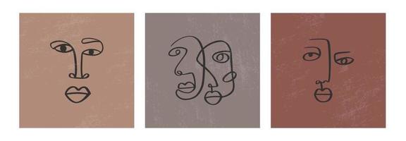 abstracte één regel doorlopende tekenvlakken. minimalistische kunst, esthetische contour. doorlopende lijn paar tribal portret. moderne vectorillustratie in de etnische stijl met naakt achtergrond vector