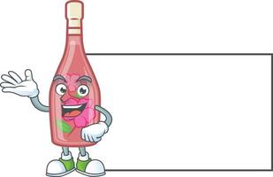 roze fles wijn tekenfilm karakter stijl vector