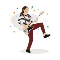 de musicus Mens spelen bas gitaar. vlak vector illustratie geïsoleerd Aan wit achtergrond