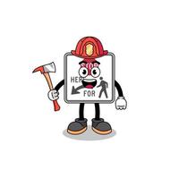 tekenfilm mascotte van hou op hier voor voetgangers brandweerman vector