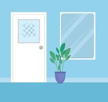 toegangsdeur en raam met kamerplant vector