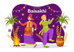 gelukkig baisakhi illustratie met vaisakhi Punjabi voorjaar oogst festival van Sikh viering in vlak tekenfilm hand- getrokken voor landen bladzijde Sjablonen vector
