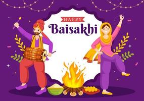 gelukkig baisakhi illustratie met vaisakhi Punjabi voorjaar oogst festival van Sikh viering in vlak tekenfilm hand- getrokken voor landen bladzijde Sjablonen vector