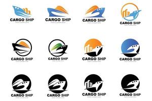 lading schip logo, snel lading schip vector, zeilboot, ontwerp voor schip fabricage bedrijf, waterweg het zeilen, marinier voertuigen, vervoer, logistiek vector