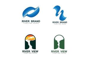 rivier- logo ontwerp, rivier- kreek vector, rivieroever illustratie met een combinatie van bergen en natuur, Product merk vector