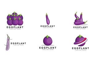 aubergine logo ontwerp, groenten illustratie Purper groente plantage vector, Product merk icoon sjabloon vector