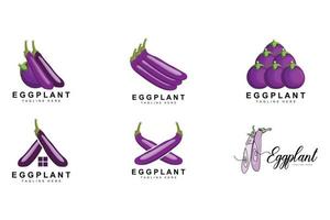 aubergine logo ontwerp, groenten illustratie Purper groente plantage vector, Product merk icoon sjabloon vector