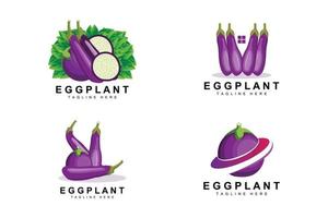 aubergine logo ontwerp, groenten illustratie Purper groente plantage vector, Product merk icoon sjabloon vector