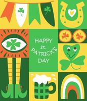 st Patrick dag tekening groet kaart. trippy stijl. pret Iers vakantie viering. Super goed voor ansichtkaart, uitnodiging, afdrukken, t-shirts, achtergrond, feestelijk decor. modieus y2k retro hippie afdrukken. vector