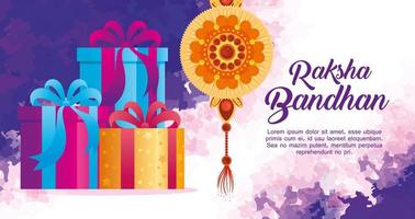 wenskaart met decoratieve rakhi voor raksha bandhan en geschenkdozen, indisch festival voor broer en zus bonding feest, de bindende relatie vector