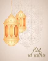 eid al adha mubarak-viering met hangende lantaarns vector