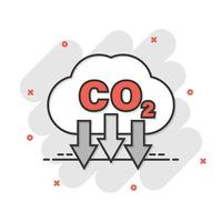 co2 icoon in grappig stijl. emissie tekenfilm vector illustratie Aan wit geïsoleerd achtergrond. gas- vermindering plons effect bedrijf concept.