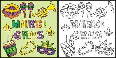 gelukkig mardi gras kleur bladzijde illustratie vector