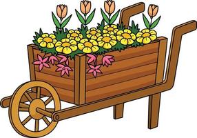 kruiwagen met bloemen tekenfilm gekleurde clip art vector