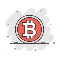 bitcoin icoon in grappig stijl. blockchain tekenfilm vector illustratie Aan wit geïsoleerd achtergrond. cryptogeld plons effect bedrijf concept.