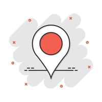pin kaart icoon in grappig stijl. tekenfilm GPS navigatie vector illustratie pictogram. doelwit bestemming bedrijf concept plons effect.
