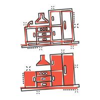 keuken meubilair icoon in grappig stijl. keuken tekenfilm vector illustratie Aan wit geïsoleerd achtergrond. Koken kamer plons effect bedrijf concept.