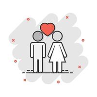 vector tekenfilm Mens en vrouw met hart icoon in grappig stijl. mensen teken illustratie pictogram. relaties bedrijf plons effect concept.