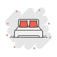 bed icoon in grappig stijl. slaap slaapkamer vector tekenfilm illustratie pictogram. kom tot rust sofa bedrijf concept plons effect.