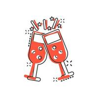 Champagne glas icoon in grappig stijl. alcohol drinken vector tekenfilm illustratie Aan wit geïsoleerd achtergrond. cocktail plons effect bedrijf concept.