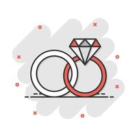 vector tekenfilm verloving ring met diamant icoon in grappig stijl. bruiloft sieraden ring illustratie pictogram. romance verhouding bedrijf plons effect concept.