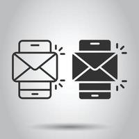 bericht Aan smartphone icoon in vlak stijl. mail met telefoon vector illustratie Aan wit geïsoleerd achtergrond. envelop bedrijf concept.
