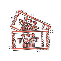 bioscoop ticket icoon in grappig stijl. toegeven een coupon Ingang vector tekenfilm illustratie pictogram plons effect.