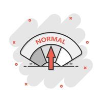 tekenfilm normaal niveau icoon in grappig stijl. snelheidsmeter, snelheidsmeter teken illustratie pictogram. normaal niveau plons bedrijf concept. vector