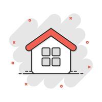 huis gebouw icoon in grappig stijl. huis appartement vector tekenfilm illustratie pictogram. huis woning bedrijf concept plons effect.