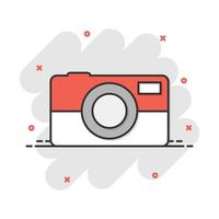 vector tekenfilm foto camera icoon in grappig stijl. fotograaf cam teken illustratie pictogram. camera bedrijf plons effect concept.