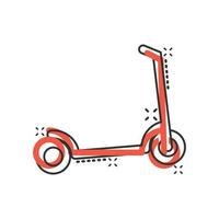 elektrisch scooter icoon in grappig stijl. fiets tekenfilm vector illustratie Aan wit geïsoleerd achtergrond. vervoer plons effect bedrijf concept.