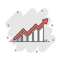 groeit bar diagram icoon in grappig stijl. toenemen pijl vector tekenfilm illustratie pictogram. infographic vooruitgang bedrijf concept plons effect.