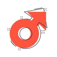 vector tekenfilm mannetje seks symbool icoon in grappig stijl. mannen geslacht concept illustratie pictogram. jongen mannelijk bedrijf plons effect concept.